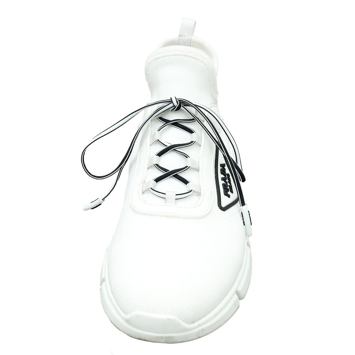 Prada White Triangle Logo Knit Fabric Sneakers 36.5