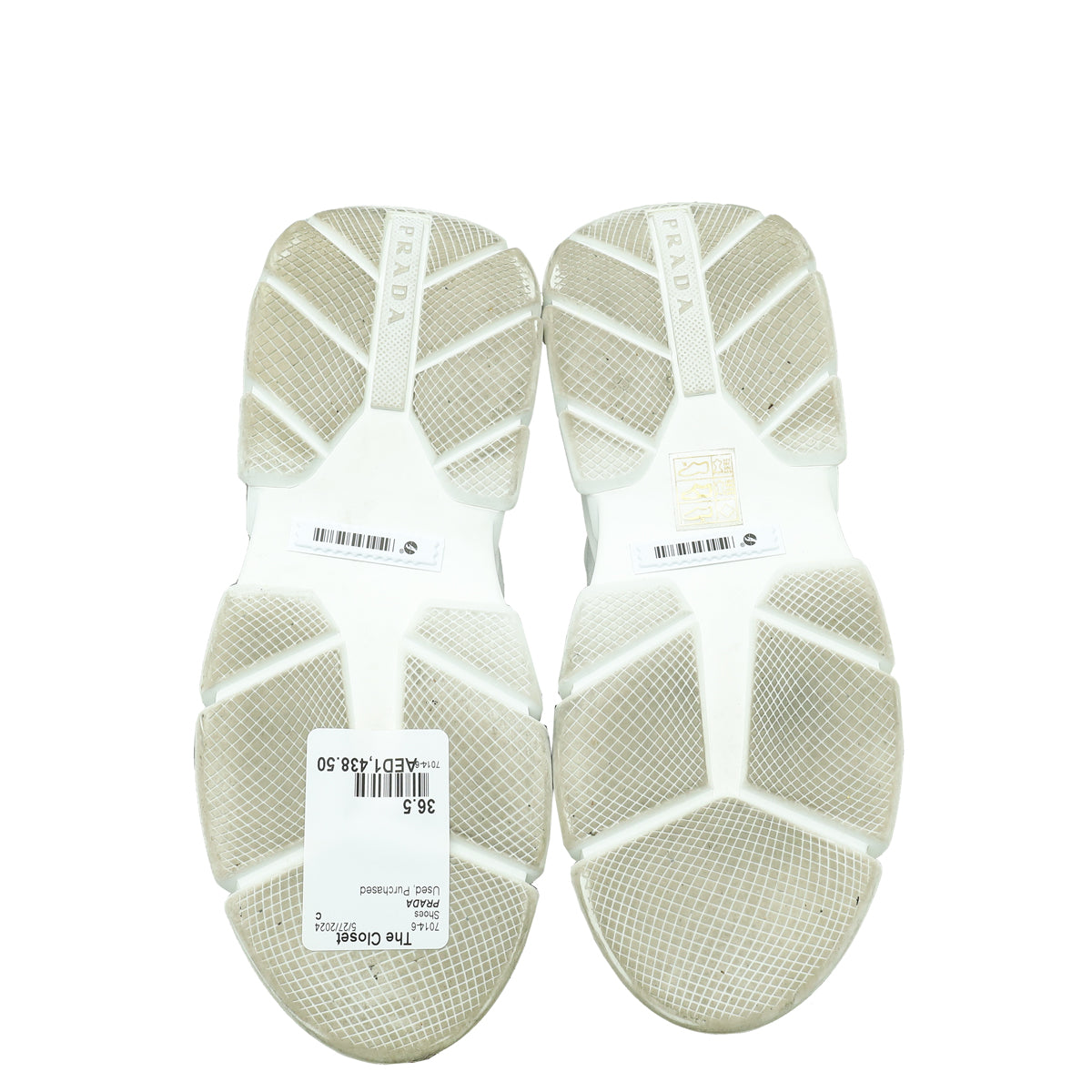 Prada White Triangle Logo Knit Fabric Sneakers 36.5