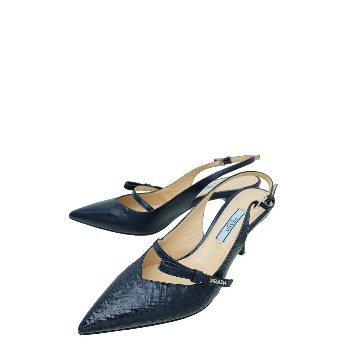 Prada Navy Blue Vernice Bow Slingback Pump 36-Prada-THE CLOSET