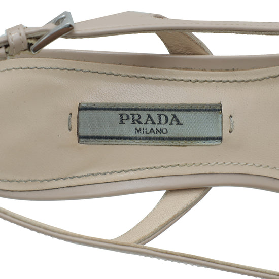 Prada Nude Bow Pointed Toe Slingback 36