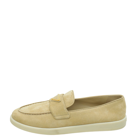 Load image into Gallery viewer, Prada Ecru Logo Suede Loafer 36
