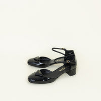Prada Black Logo Round Toe D'Orsay Ankle Strap Pumps 36