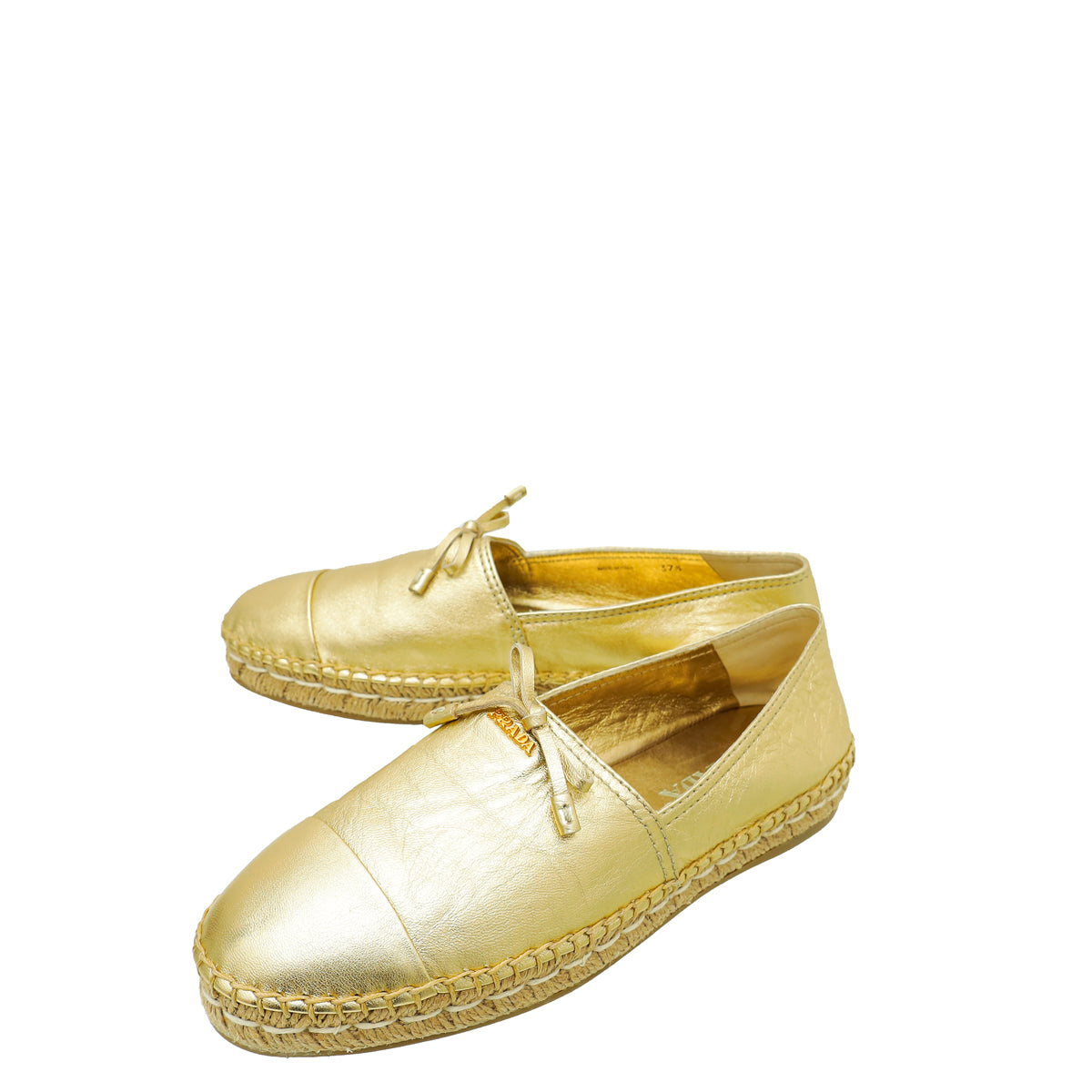 Prada Metallic Gold Bow Espadrille 37.5-Prada-THE CLOSET