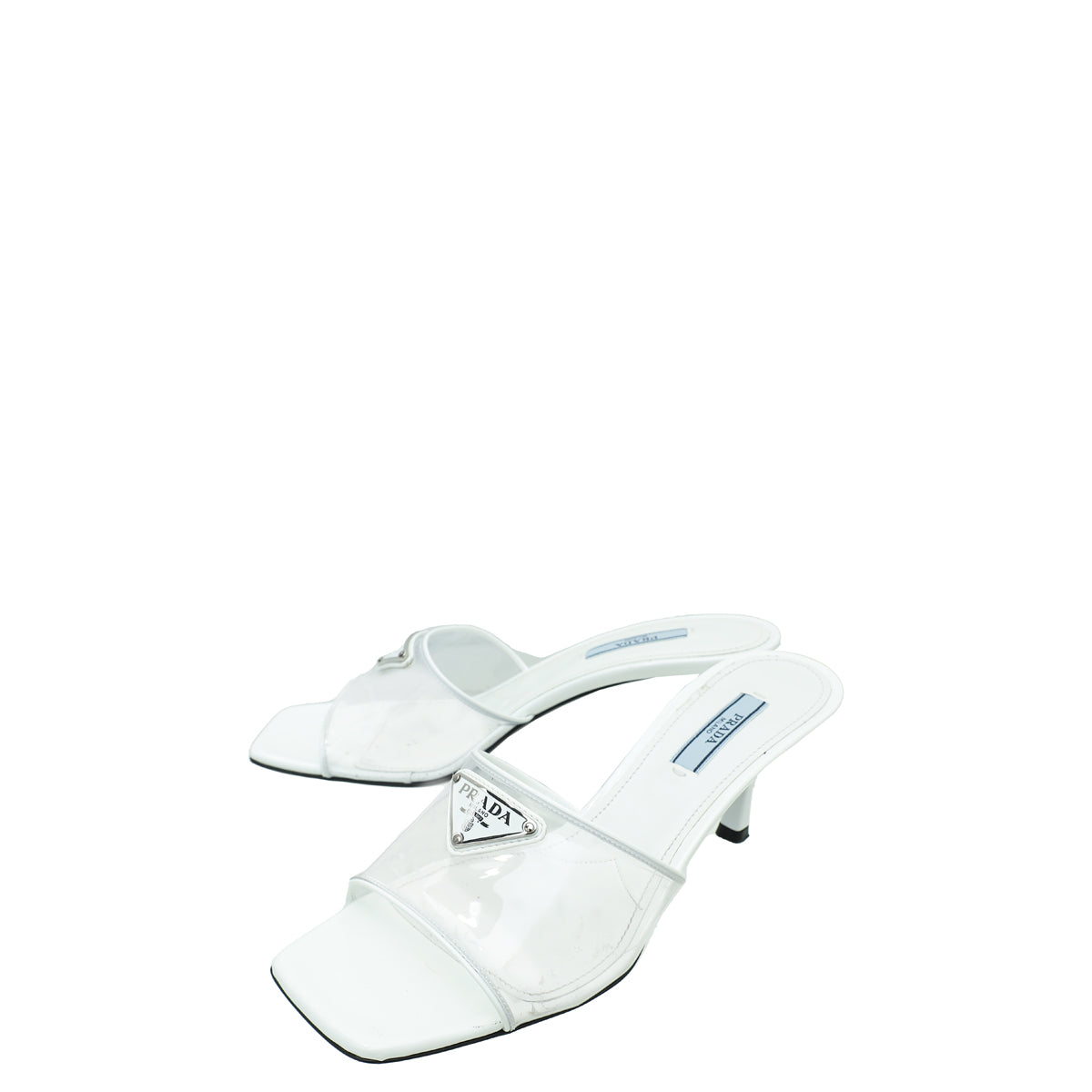 Prada White Logo Clear PVC Slide Mules 37-Prada-THE CLOSET