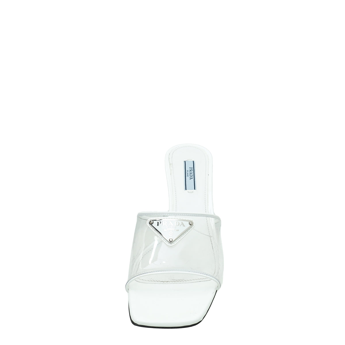 Prada White Logo Clear PVC Slide Mules 37-Prada-THE CLOSET