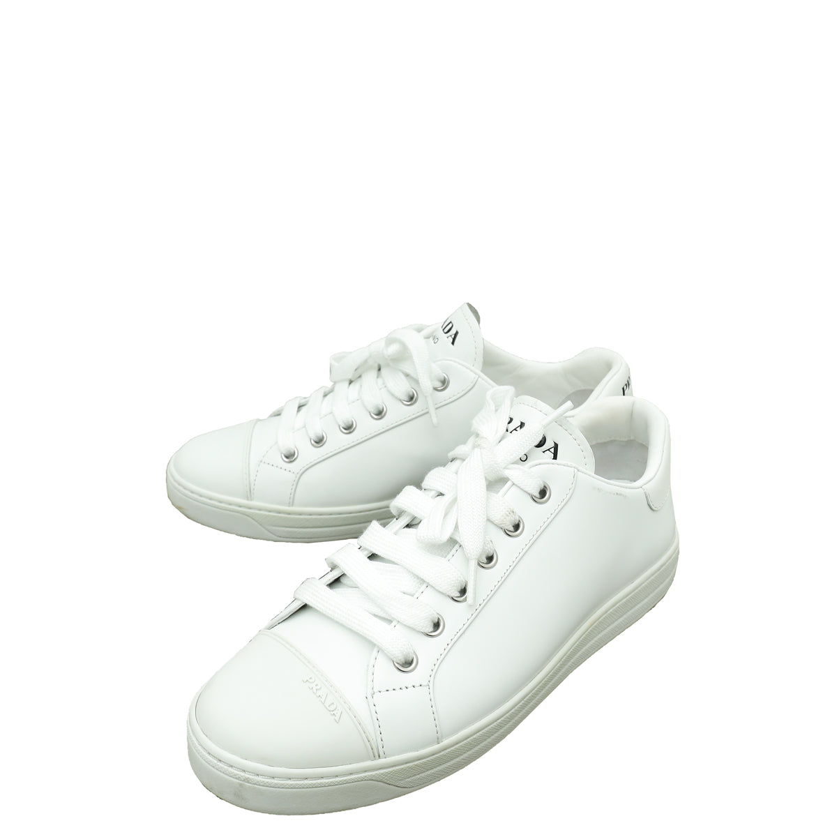 Prada White Brushed Logo Sneakers 37-Prada-THE CLOSET