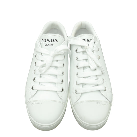 Prada White Brushed Logo Sneakers 37