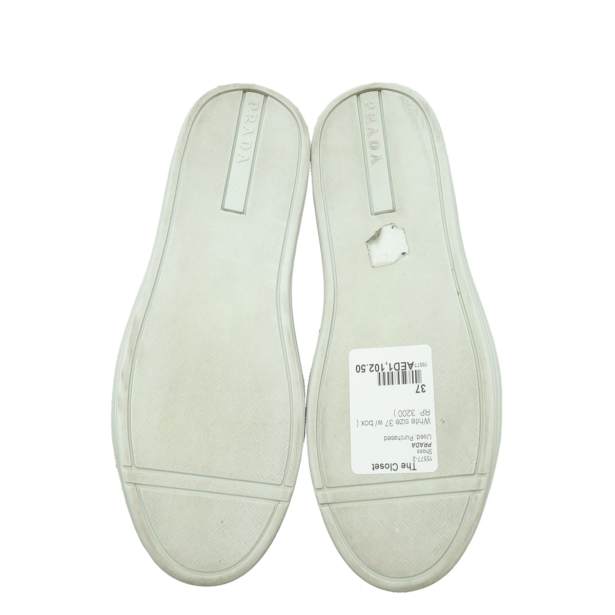 Prada White Brushed Logo Sneakers 37