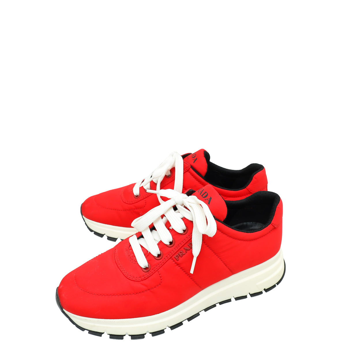 Prada Red Logo Nylon Lace Up Sneaker 37