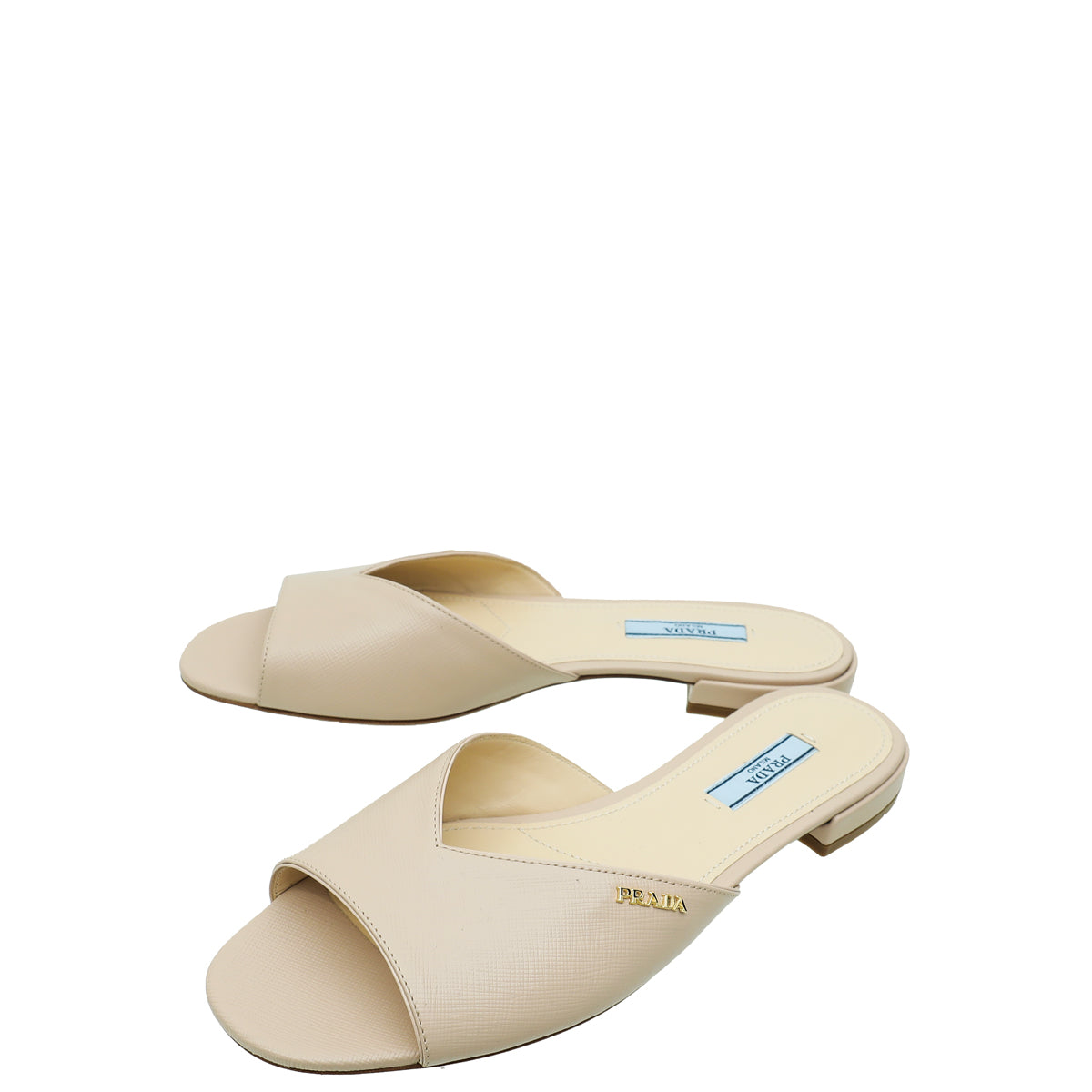 Prada Beige Logo Slide Sandals 37-Prada-THE CLOSET