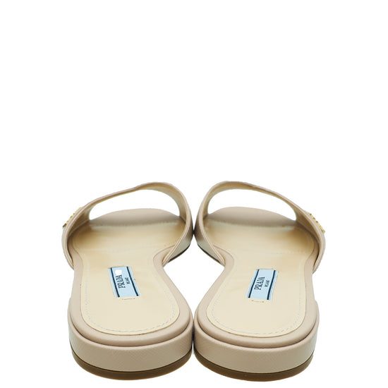 Prada Beige Logo Slide Sandals 37