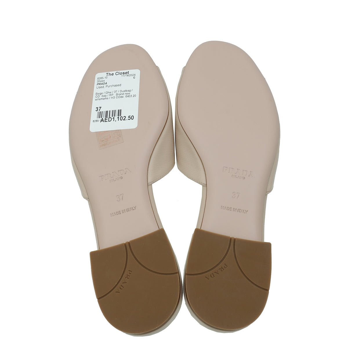 Prada Beige Logo Slide Sandals 37