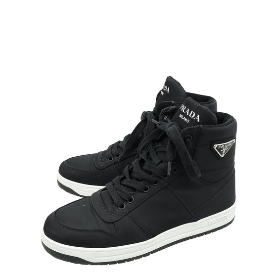 Prada Black Re-Nylon Gabardine High Top Sneakers 38.5