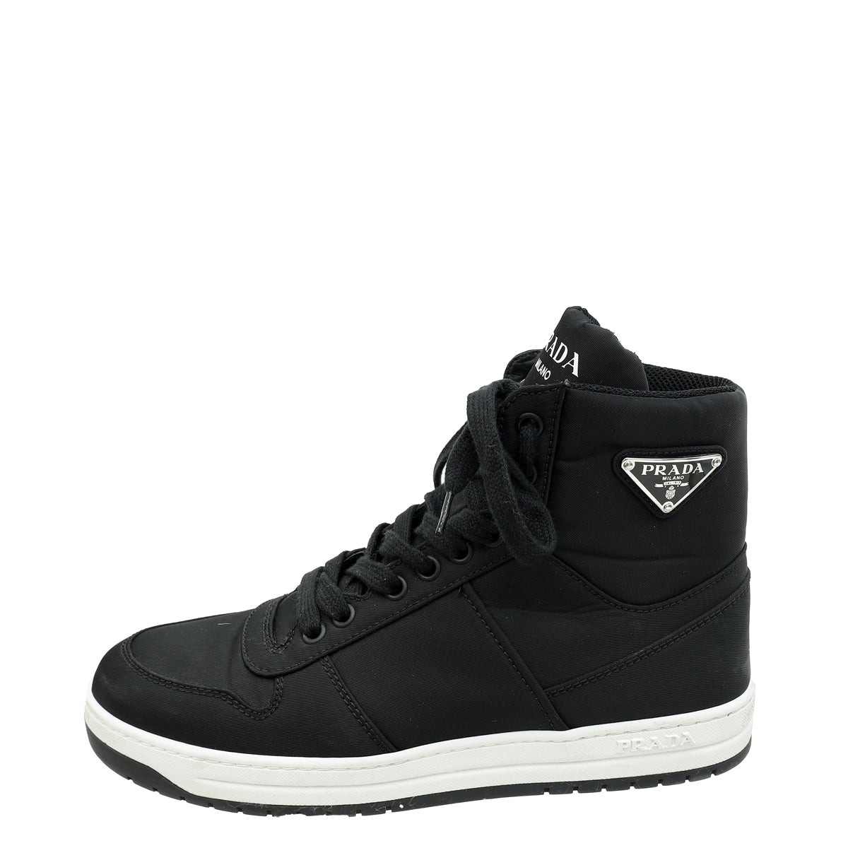 Prada Black Re-Nylon Gabardine High Top Sneakers 38.5