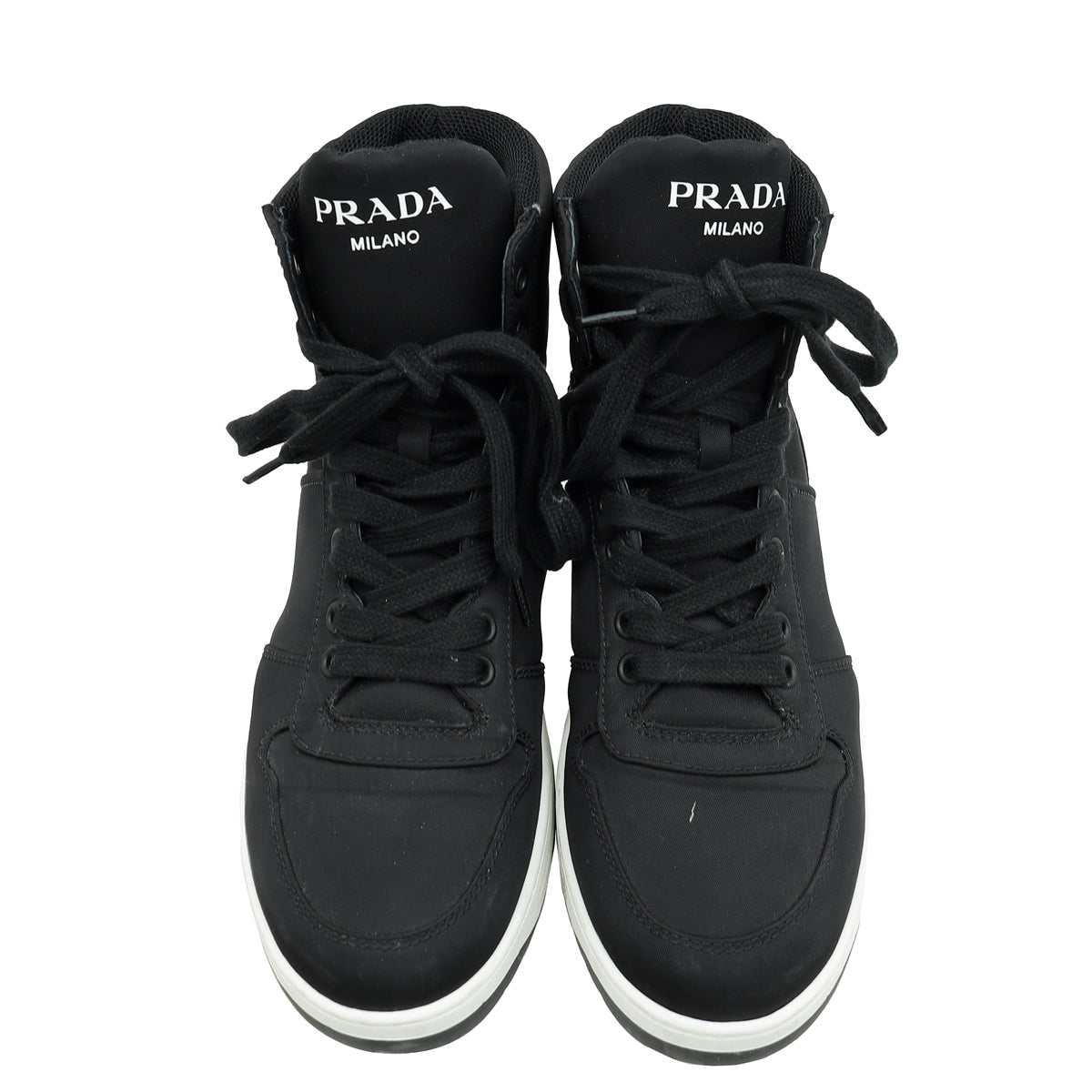 Prada Black Re-Nylon Gabardine High Top Sneakers 38.5