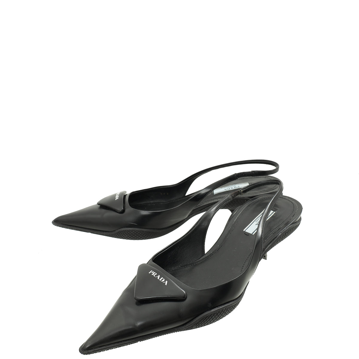 Prada Black Brushed Logo Slingback Pumps 38.5