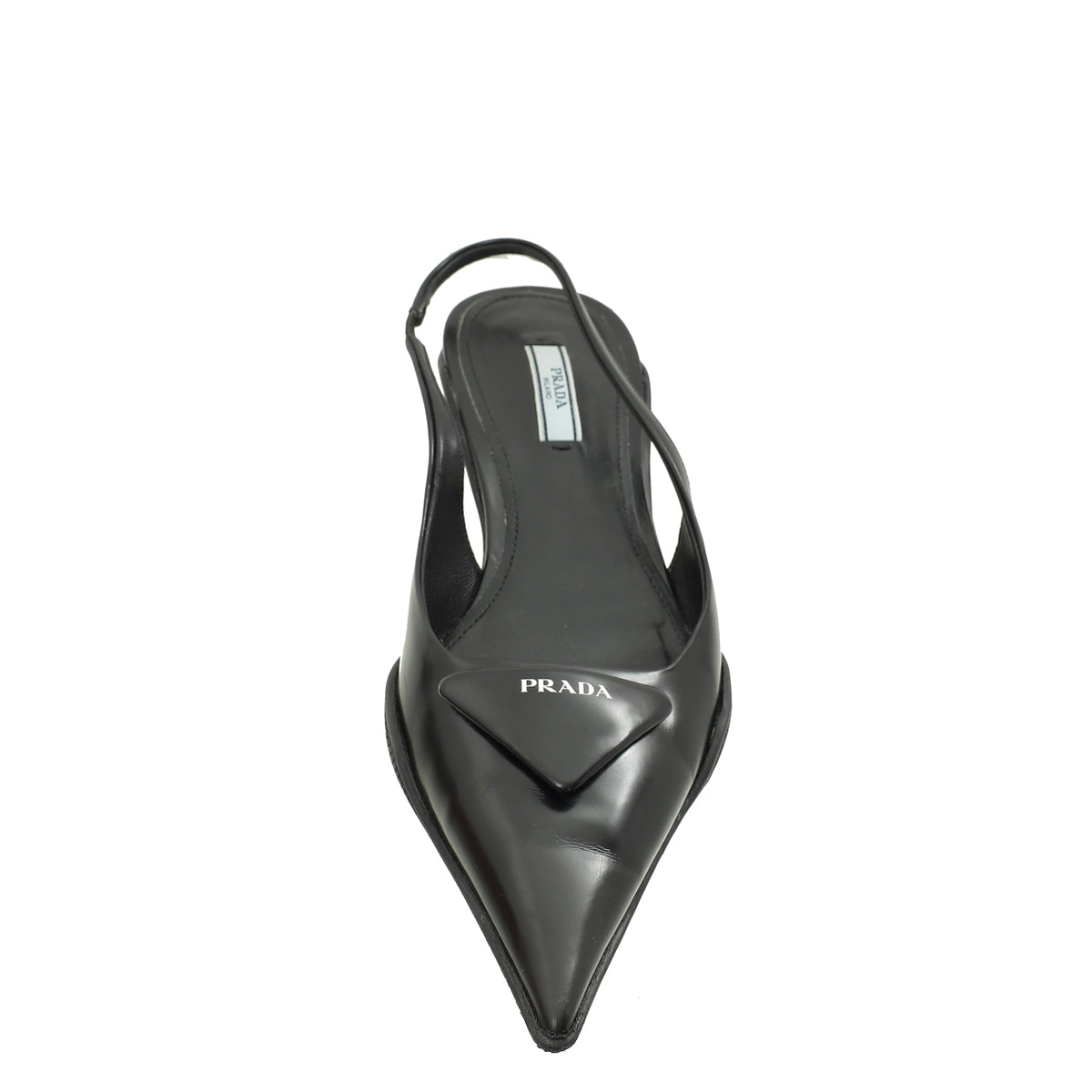 Prada Black Brushed Logo Slingback Pumps 38.5-Prada-THE CLOSET