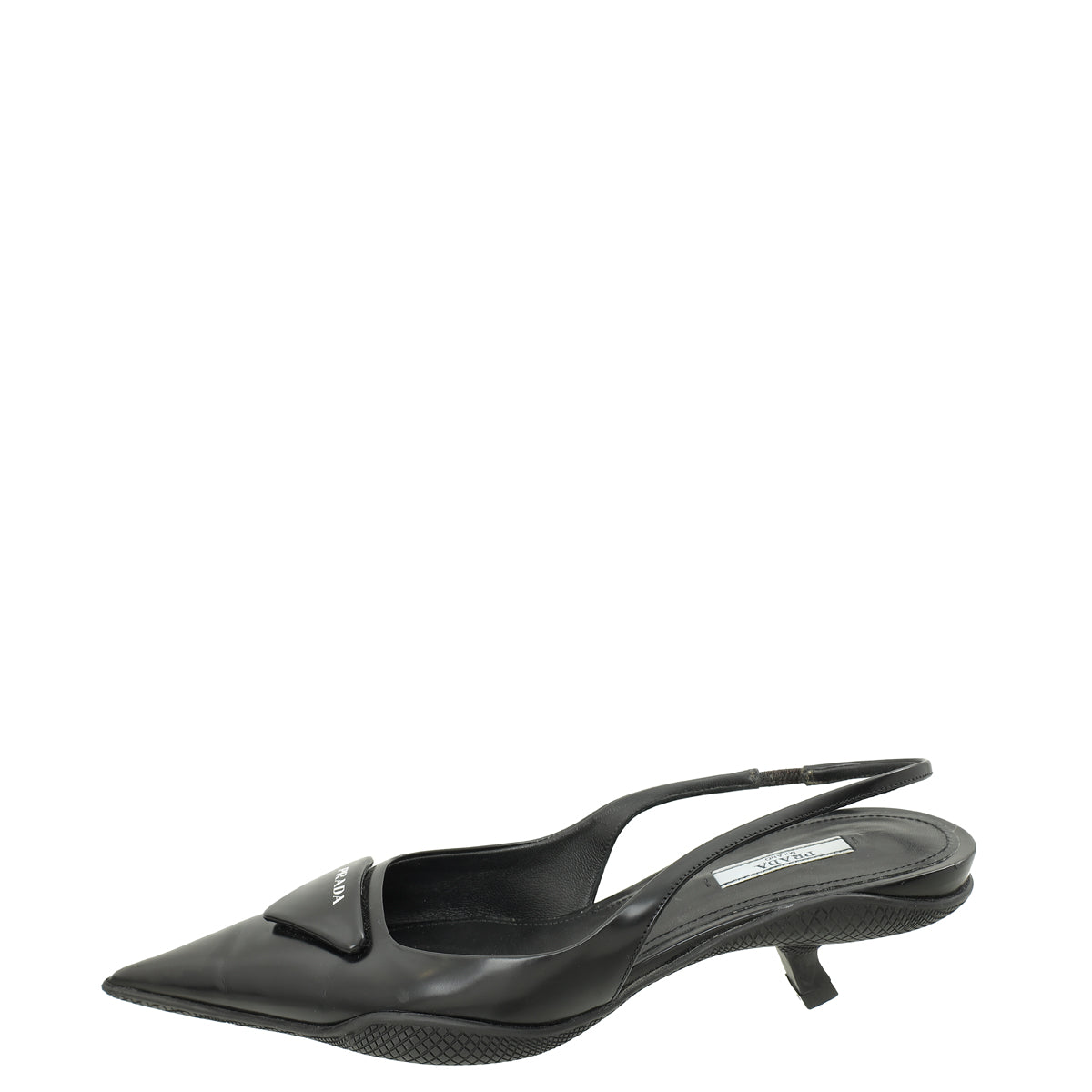 Prada Black Brushed Logo Slingback Pumps 38.5