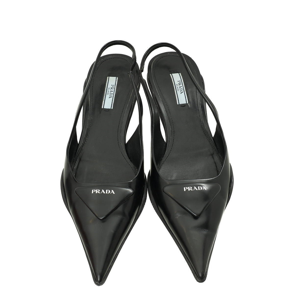 Prada Black Brushed Logo Slingback Pumps 38.5