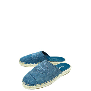 Prada Blue Denim Logo Mules Espadrille 38.5