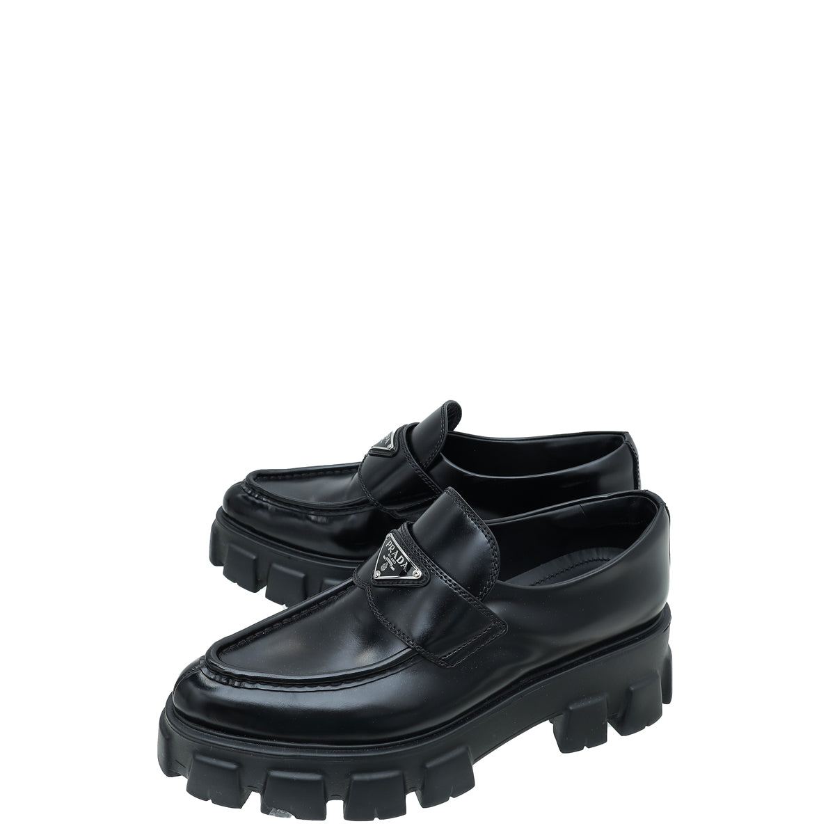 Prada Black Brushed Monolith Pointy Loafers - Main Image