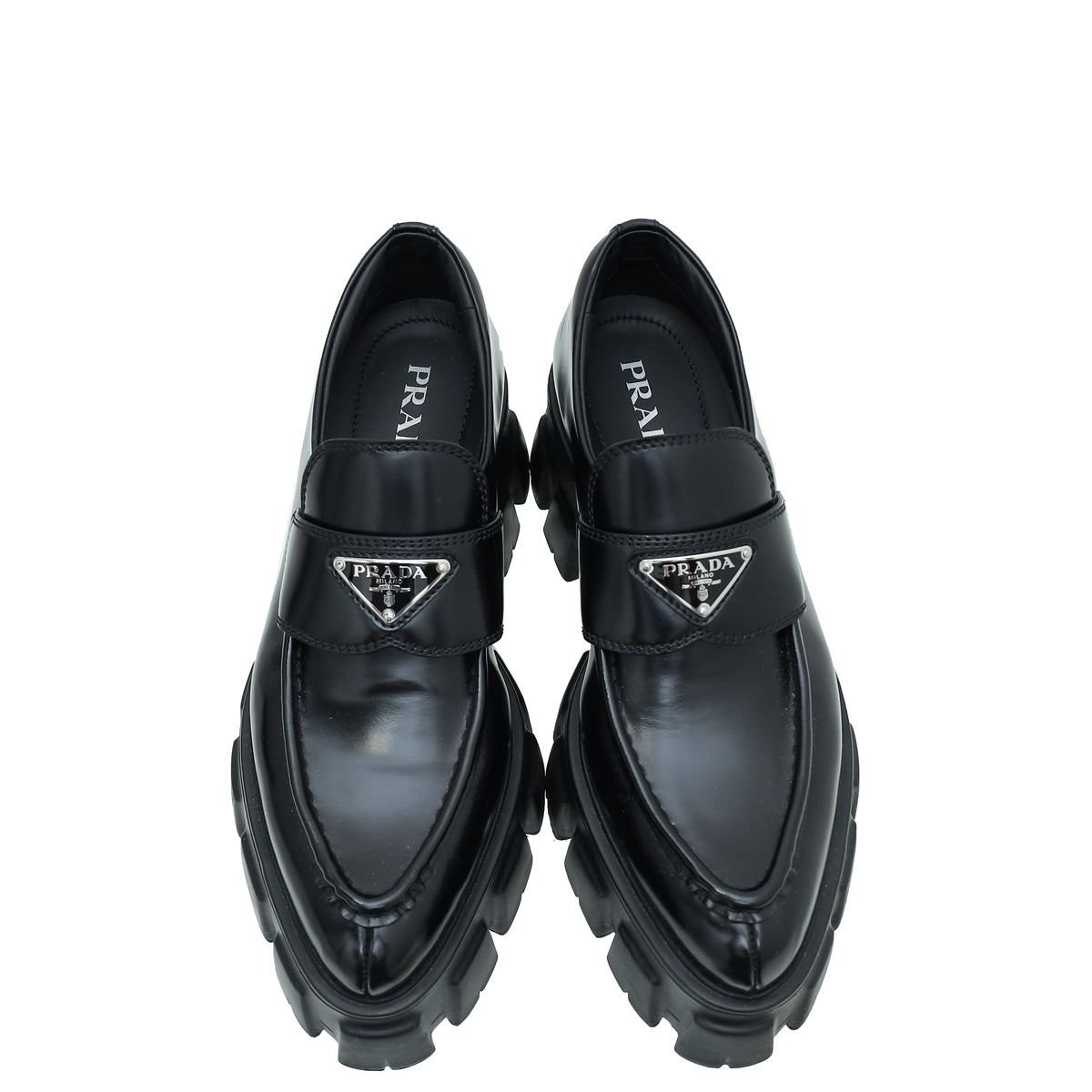 Prada Black Brushed Monolith Pointy Loafers 38.5