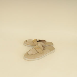 Prada Ecru Logo Suede Loafers 38