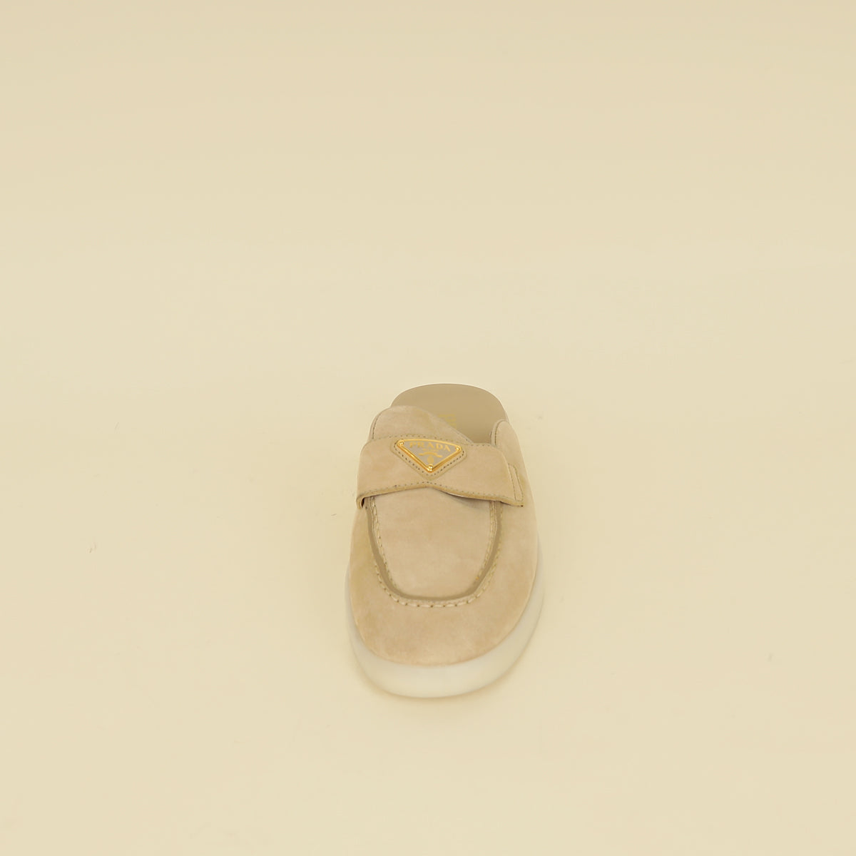 Prada Ecru Logo Suede Loafers 38-Prada-THE CLOSET