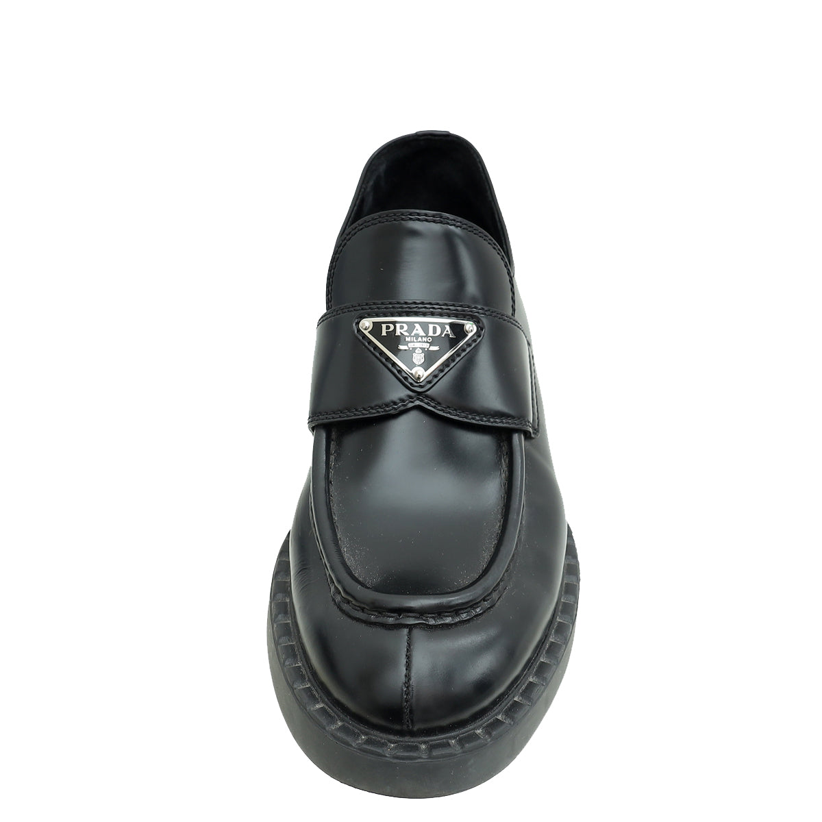 Prada Black Brushed Triangle Logo Loafers 38-Prada-THE CLOSET