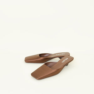 Prada Bronze Square Toe Triangle Heeled Mules 39.5