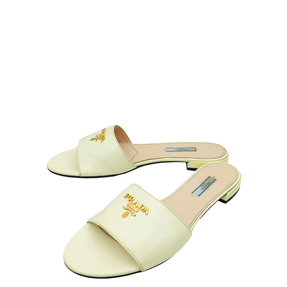 Prada Vernice Off White Logo Slide Sandals 39