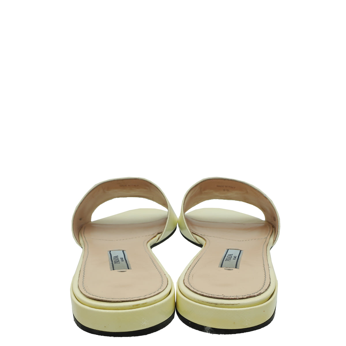 Prada Vernice Off White Logo Slide Sandals 39