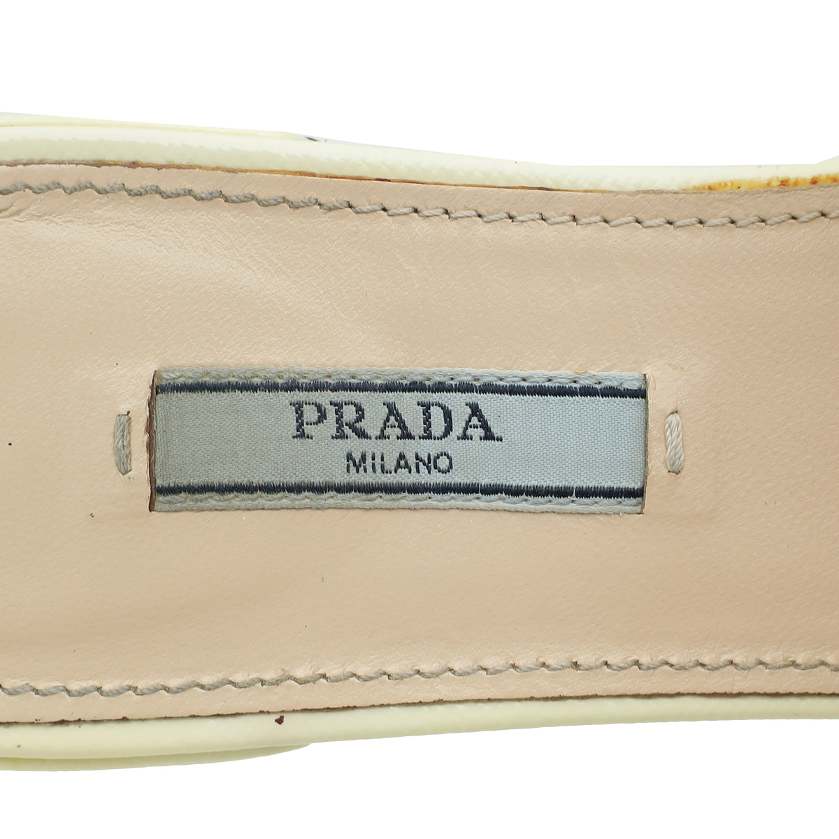 Prada Vernice Off White Logo Slide Sandals 39