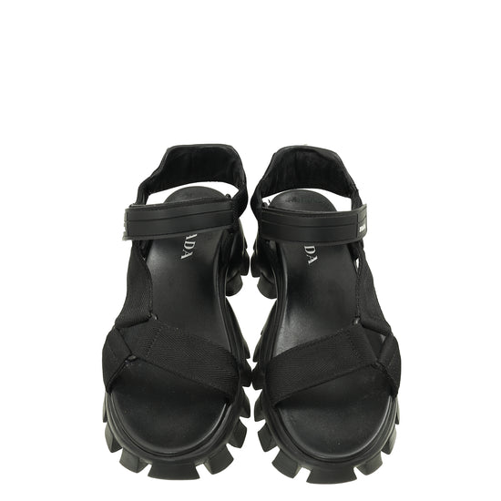 Prada Black Nomad Logo Messh Tech Sandal 39