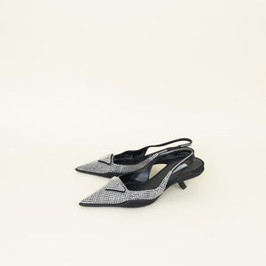 Prada Black Logo Satin Crystal Slingback Pump 39