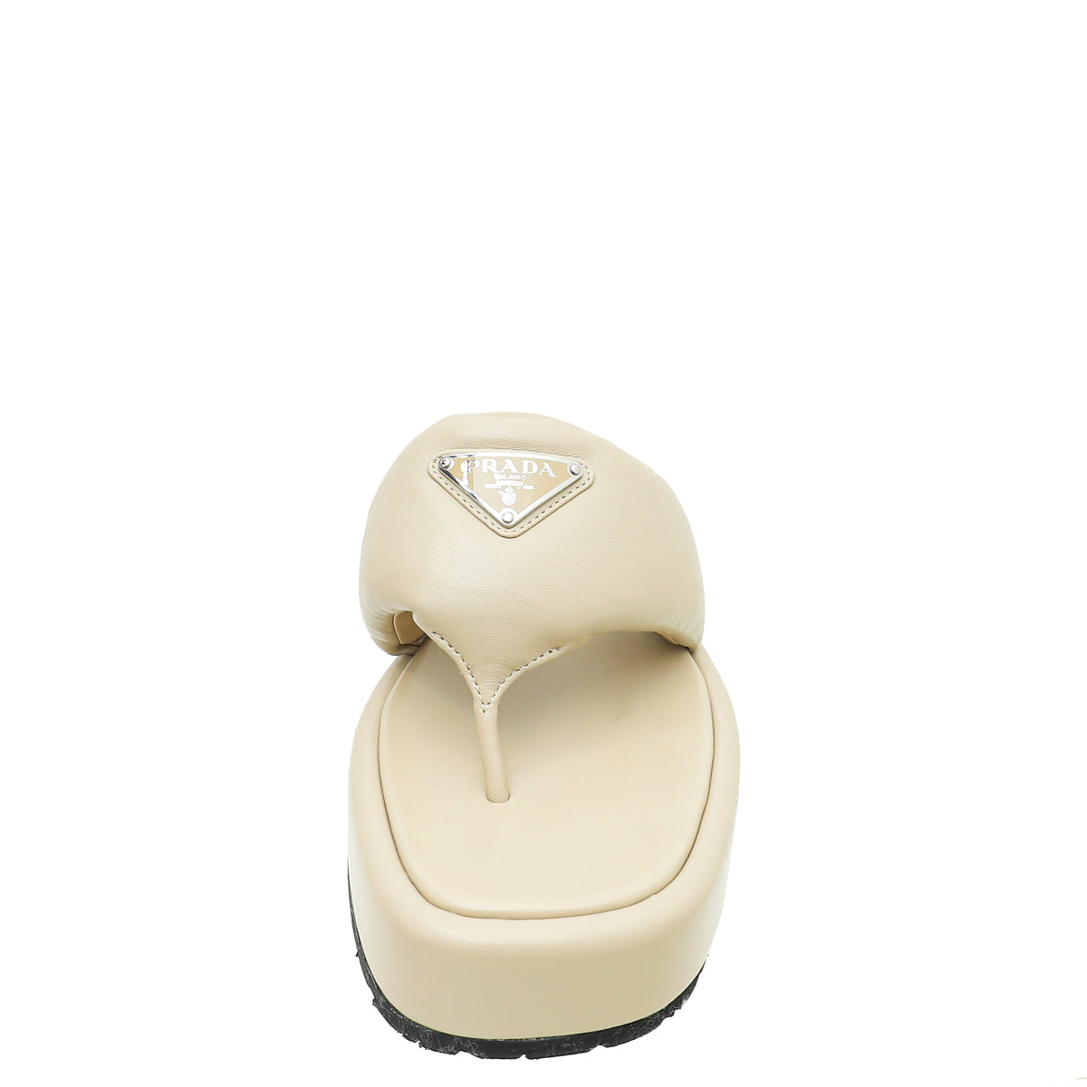 Prada Beige Soft Padded Nappa Thong Wedge Sandals 39-Prada-THE CLOSET
