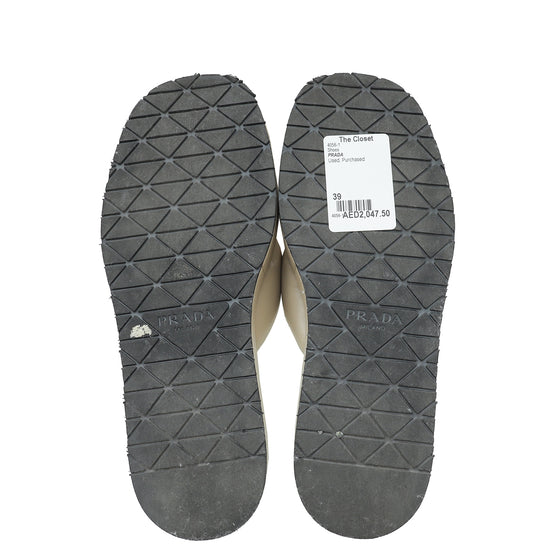 Prada Beige Soft Padded Nappa Thong Wedge Sandals 39