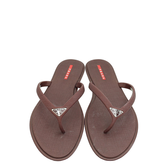 Prada Burgundy Logo Rubber Thong Sandal 41-Prada-THE CLOSET