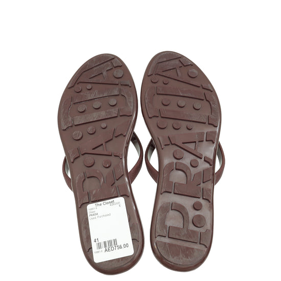 Prada Burgundy Logo Rubber Thong Sandal 41-Prada-THE CLOSET