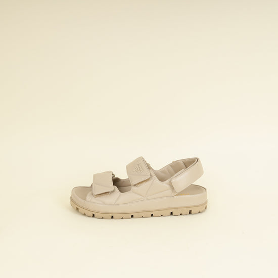 Prada Beige Logo Strap Chunky Sandal 41-Prada-THE CLOSET