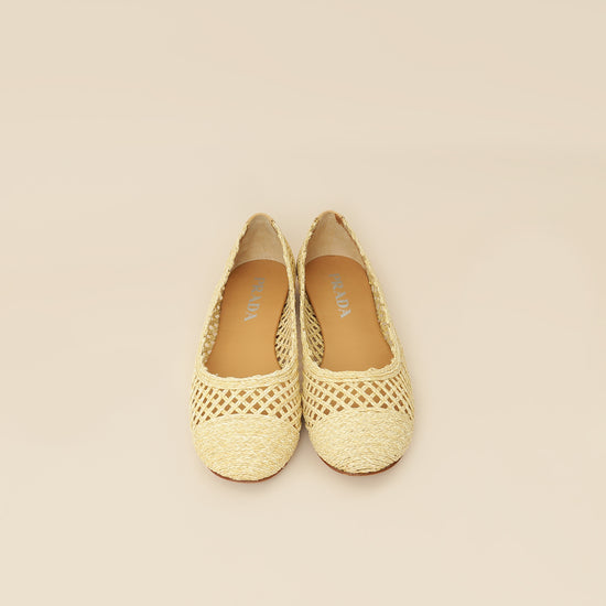 Prada Bicolor Raffia Flat Ballerina 35.5-Prada-THE CLOSET