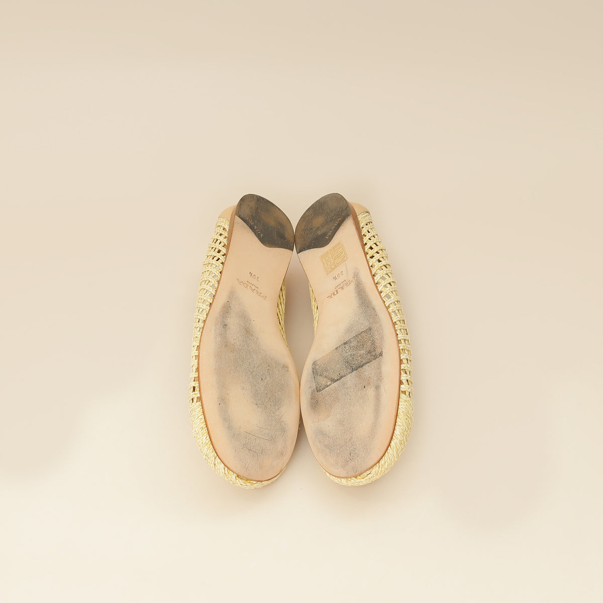 Prada Bicolor Raffia Flat Ballerina 35.5-Prada-THE CLOSET