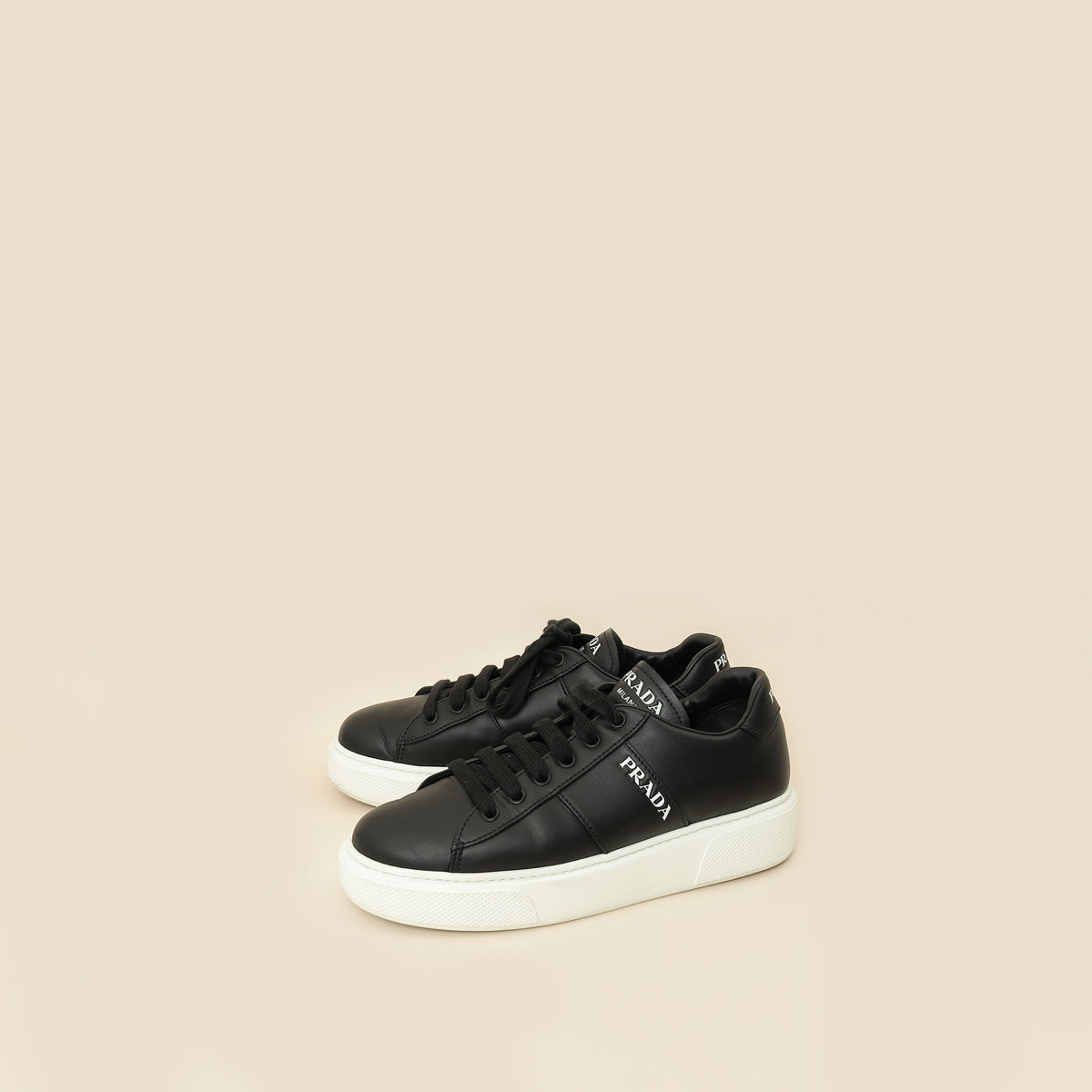 Prada Black Vitello Soft Logo Lace Up Sneakers 36.5-Prada-THE CLOSET