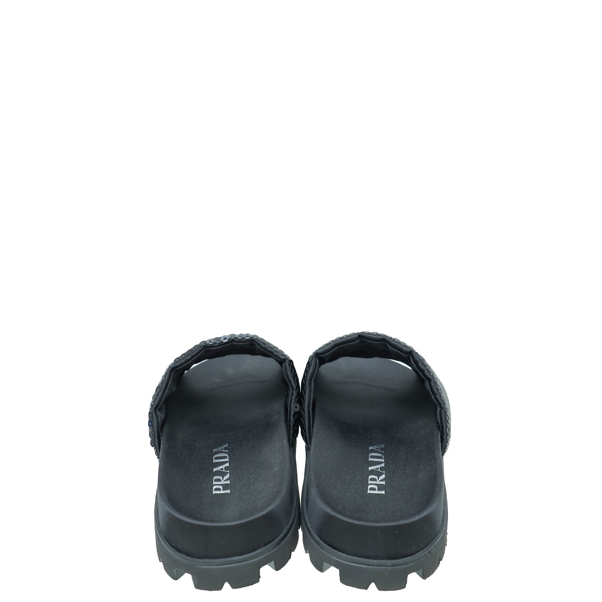 Prada Black Paillettes Sequin Logo Slide Sandals 36 – THE CLOSET