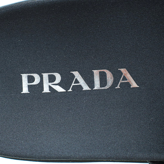 Prada Black Paillettes Sequin Logo Slide Sandals 36