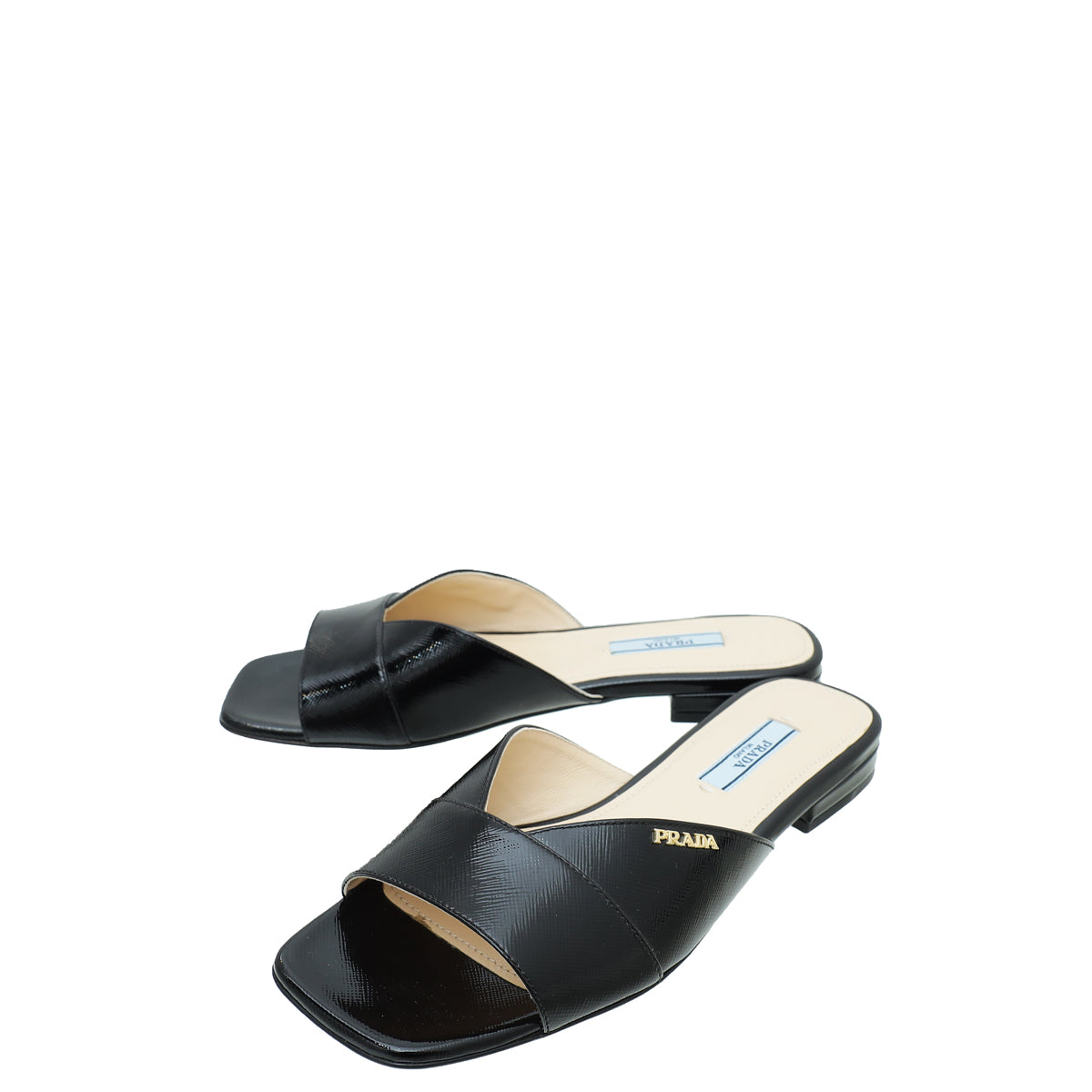 Prada Black Logo Vernice Slide Flat Sandal 36-Prada-THE CLOSET