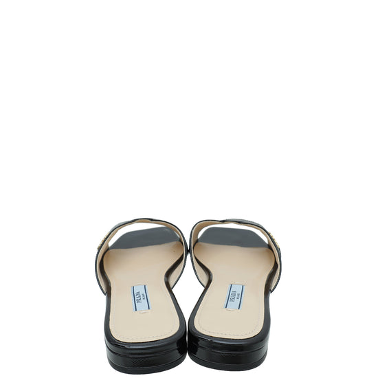 Prada Black Logo Vernice Slide Flat Sandal 36
