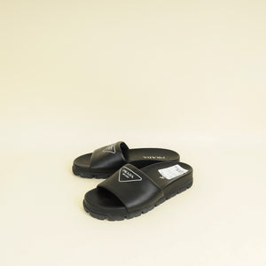 Prada Black Triangle Logo Slide Sandal 37