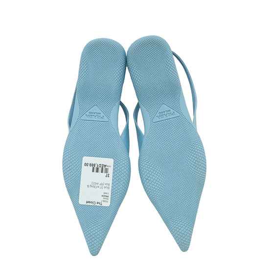 Prada Blue Soft Padded Flat Slingback 37