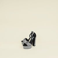 Prada Black Crystal Satin Platform Sandals 37